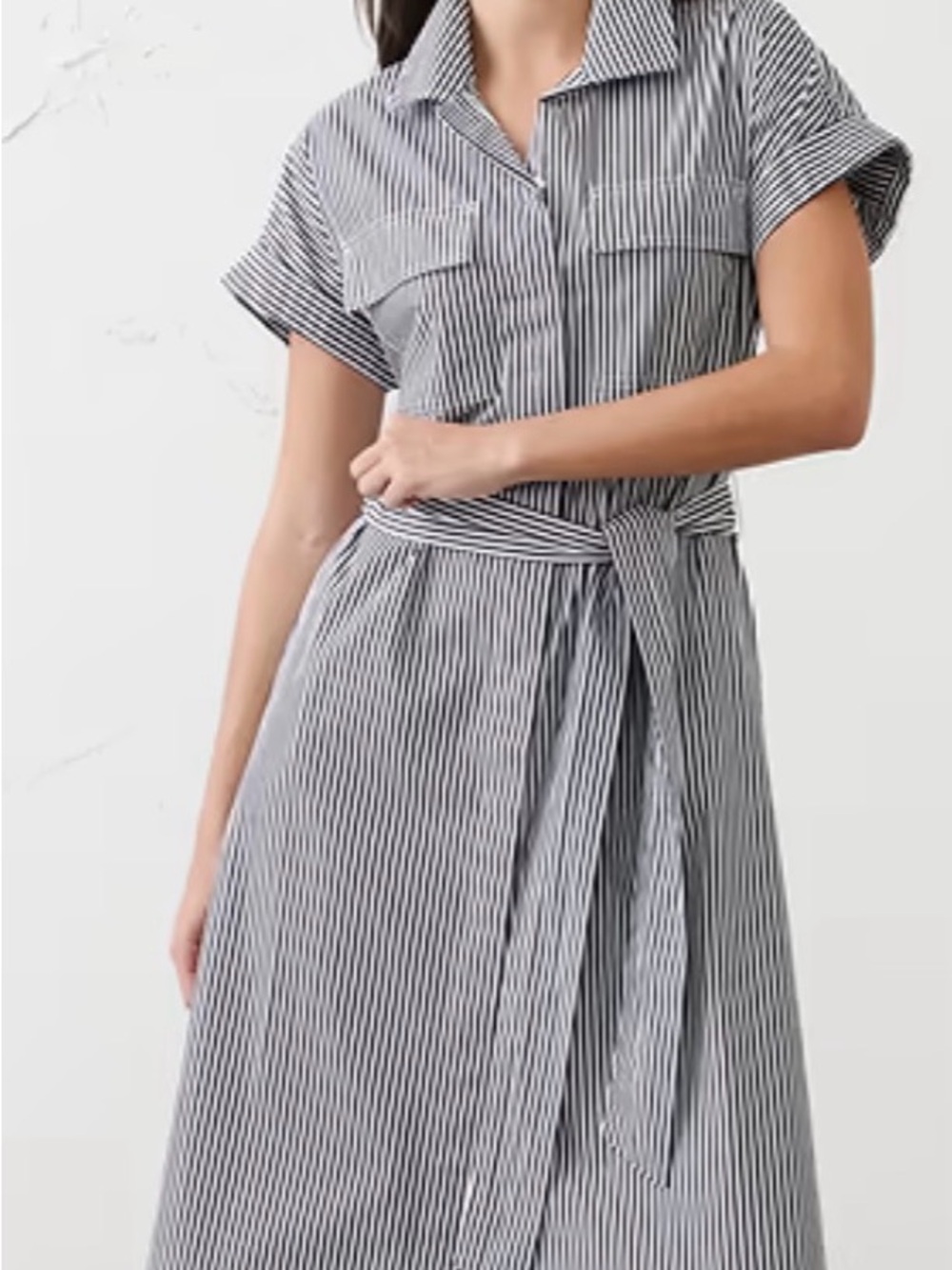 Banana Republic Black & White Striped Midi Shirt Dress